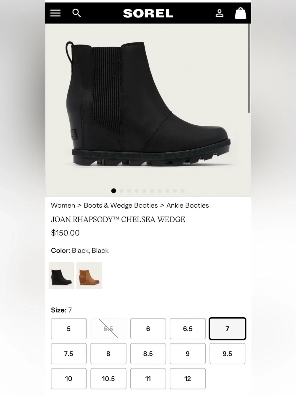 NEW Sorel Joan Rhapsody Chelsea Wedge Boot Leather Size 9